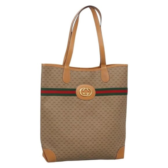 GUCCI Micro GG Supreme Web Sherry Line Bag PVC Beige Gold Auth ep9489 - Picture 1 of 16